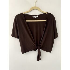 Vintage Brown Short Sleeve Cropped Tie Shrug Sz 14